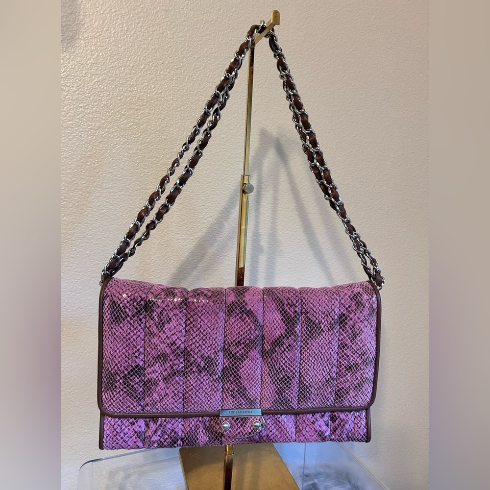 Judith Ripka Pink Snakeskin like Chain Shoulder Bag. Quilted
